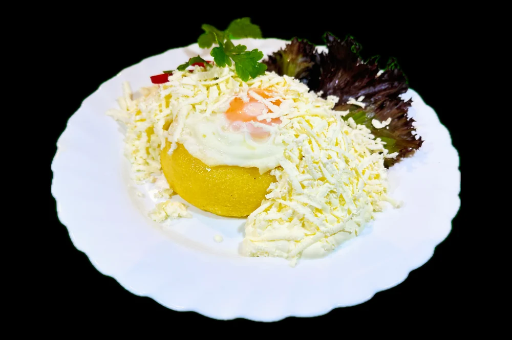 Polenta with cheese, sour cream and egg