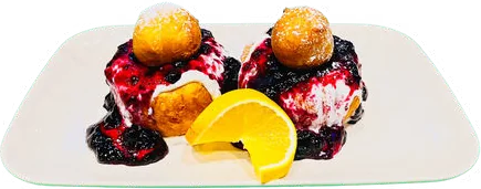 Papanași cu gem de căpșuni sau afine – Restaurant Donaudelta Viena